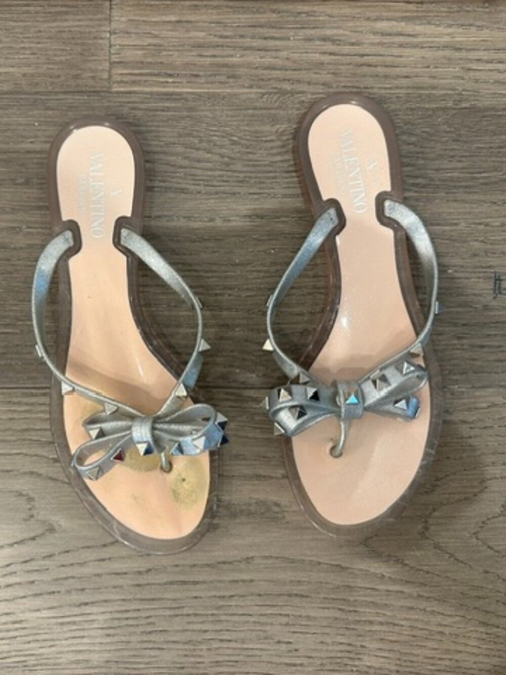Valentino Garavani Rockstud Jelly Thong Sandals Silver/Silver Sz39